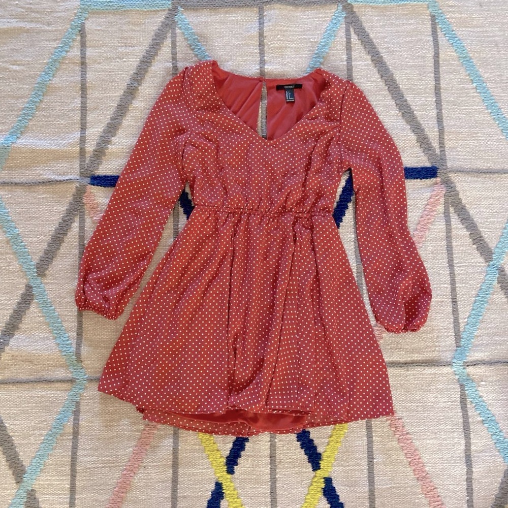 Brick red polka dot dress